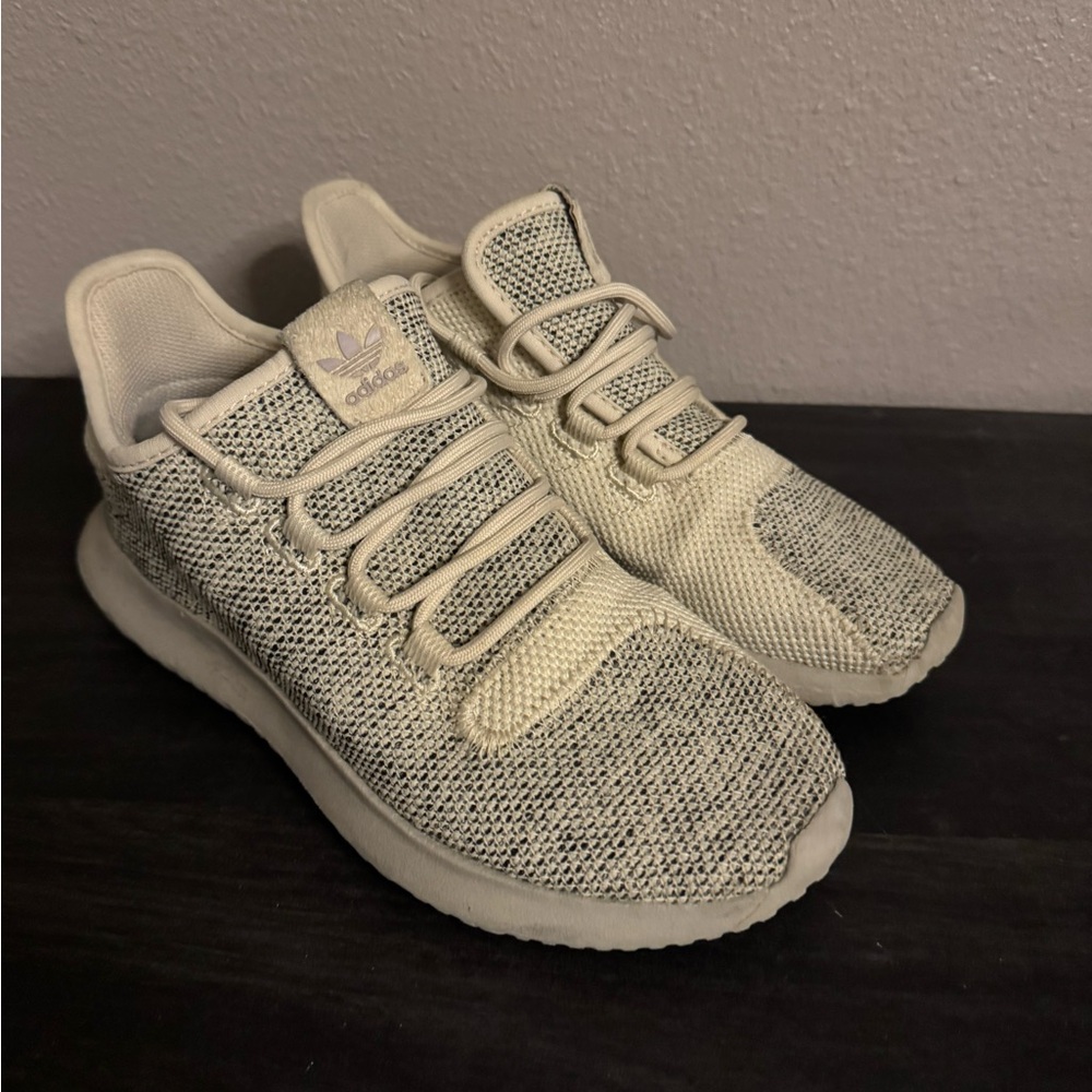 Adidas Cream Tubular Shadow Sneakers with Knit Upper